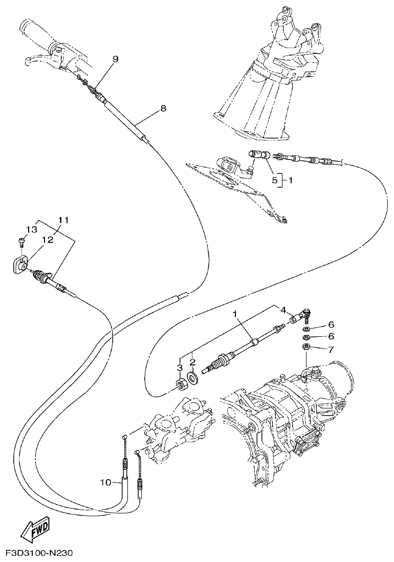 Yamaha F3D3 CONTROL CABLE parts diagram